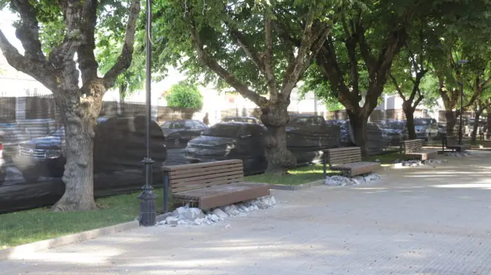 Comenzaron obras de mejoramiento y recambio de asientos en la Plaza de Molina