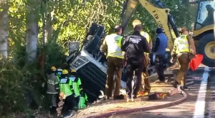 Chofer pierde la vida tras volcar en su camión en Villa Alegre