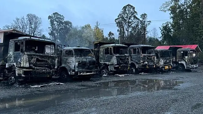 Encapuchados armados queman cerca de 50 camiones en predio de Central Rucalhue